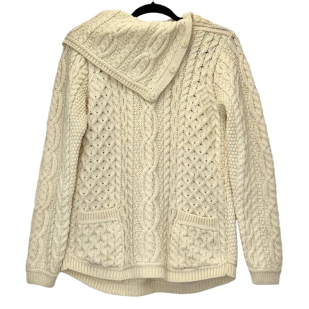 Aron Mor Ireland Merino Wool Cableknit Sweater Size Medium Neutral Ivory